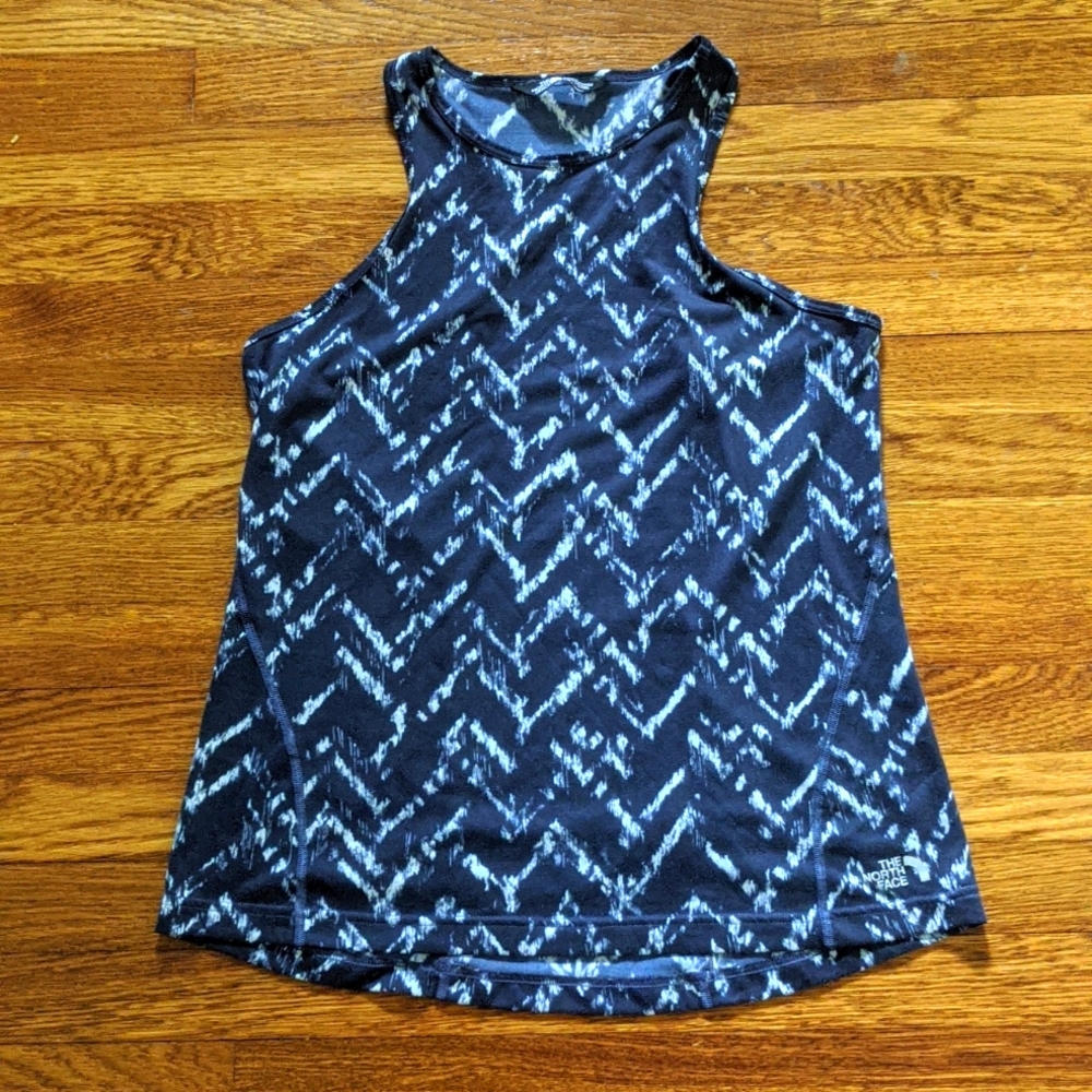 The North Face pattern blue tank top, Sz L